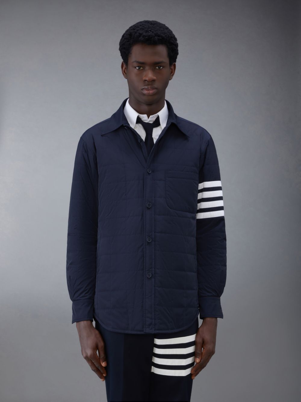Manteaux Thom Browne Downfilled Twill Shirt Homme Bleu | ILL33Y13751