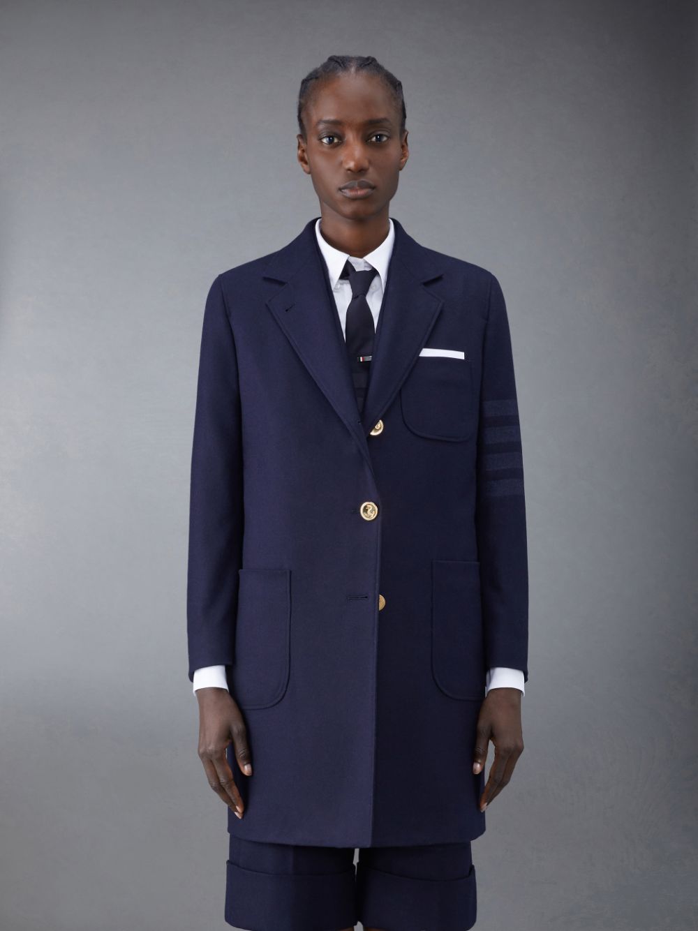 Manteaux Thom Browne Flannel 4-Bar Sack Femme Bleu | XYO33Y36411