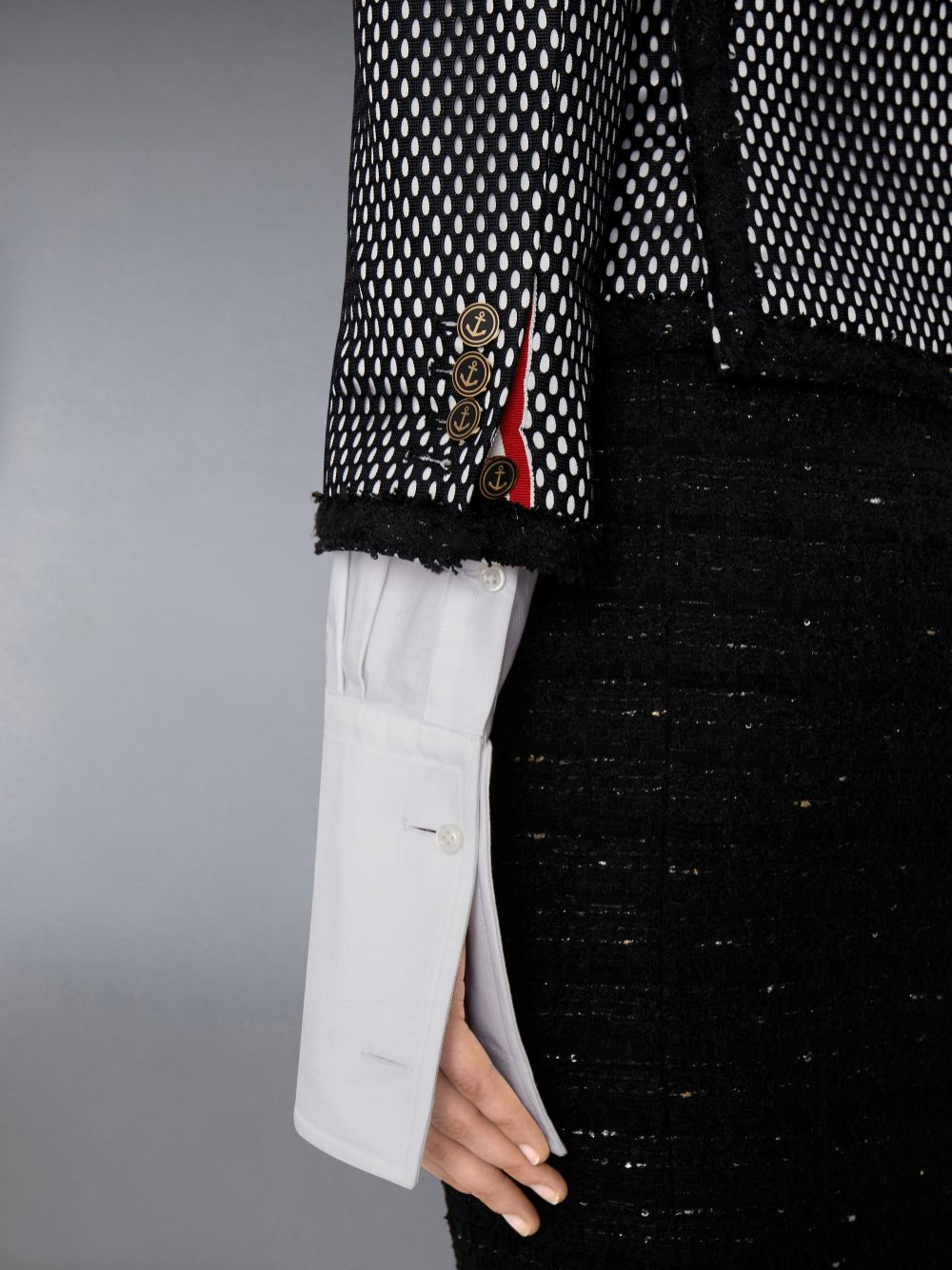 Manteaux Thom Browne Heavy Athletic Mesh Raw Edge High Break Sport Femme Noir | AUR68O36155