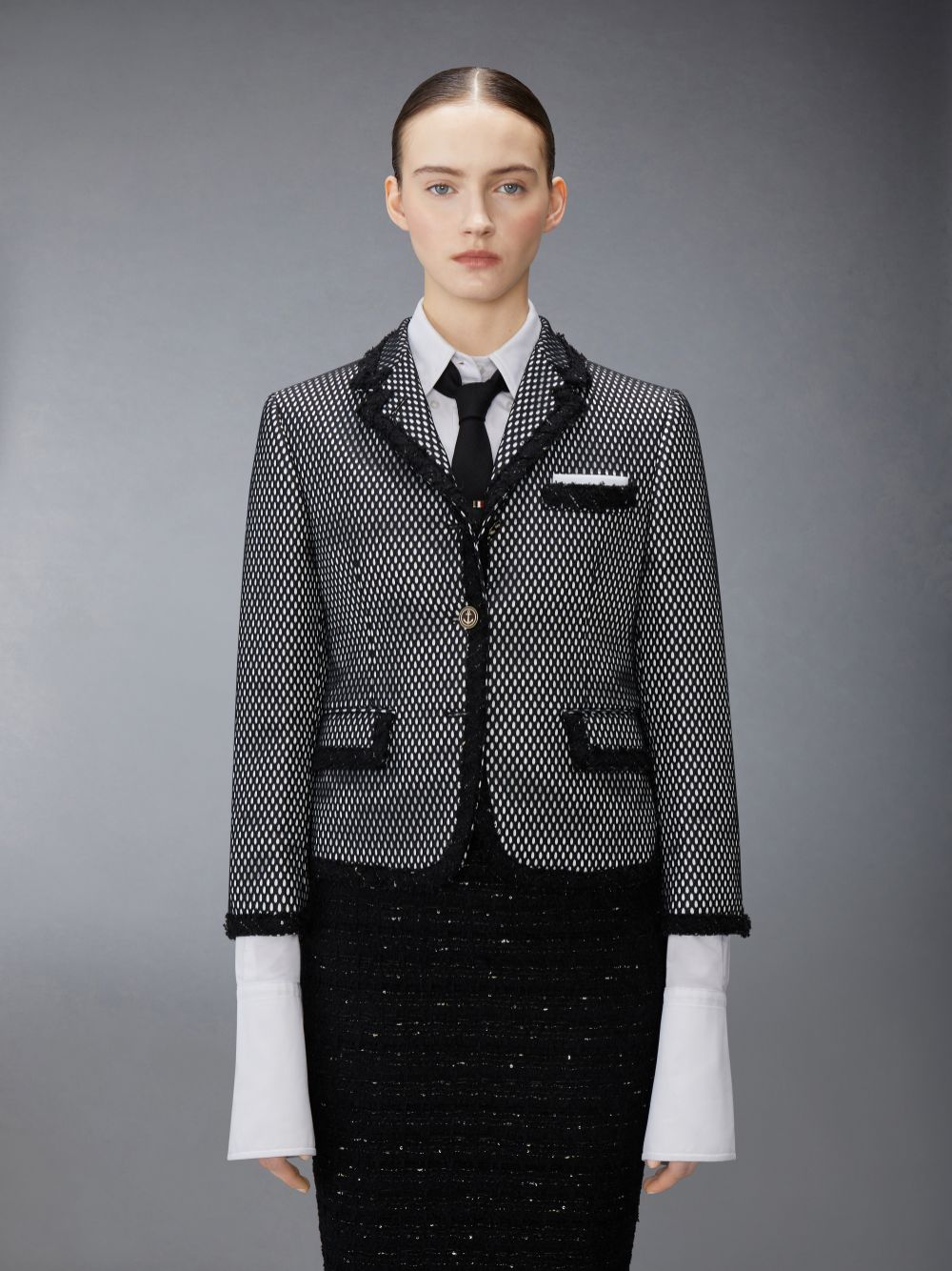 Manteaux Thom Browne Heavy Athletic Mesh Raw Edge High Break Sport Femme Noir | AUR68O36155