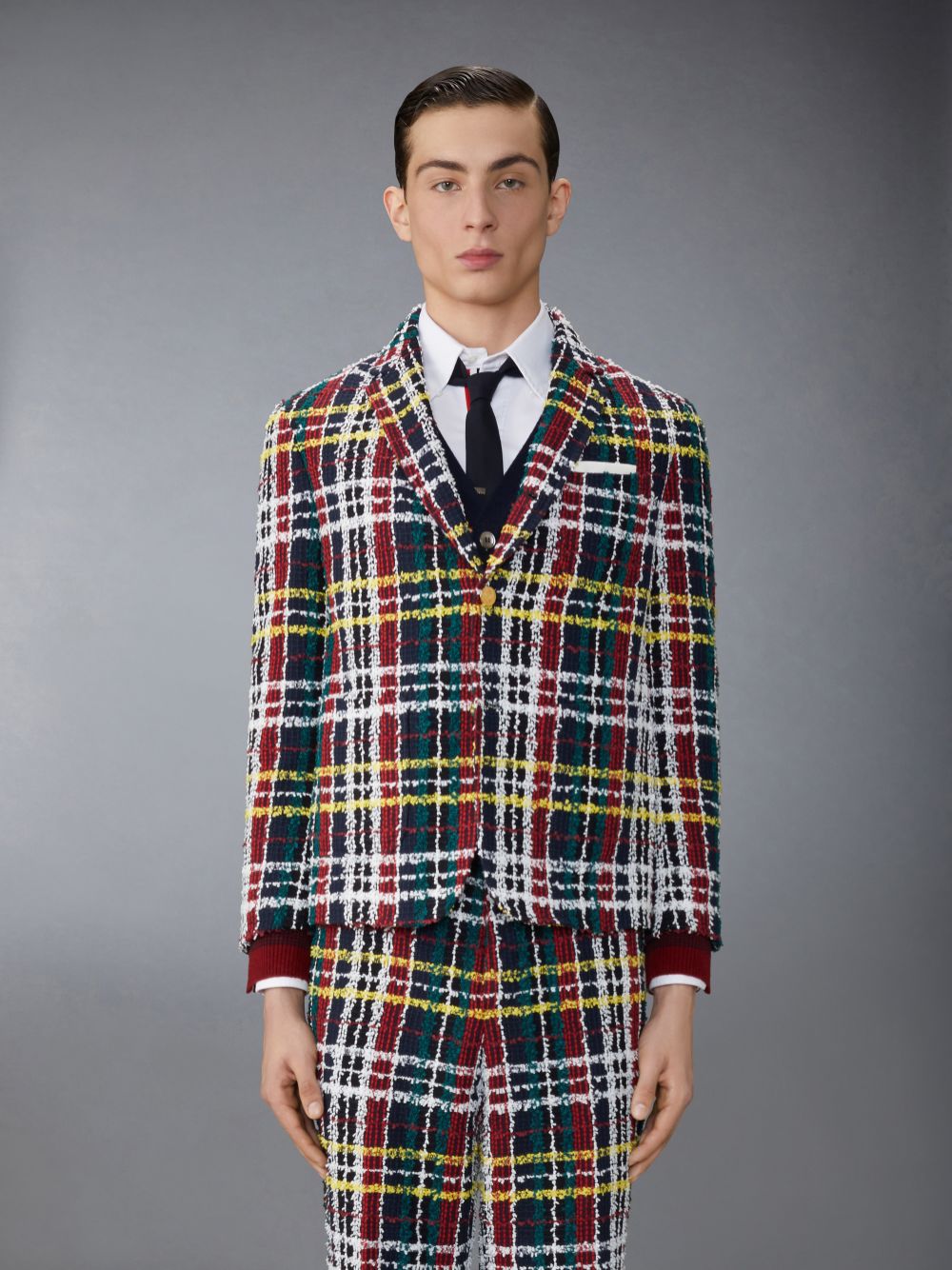 Manteaux Thom Browne Hunting Tartan Eyelash Tweed Unconstructed Patch Pocket Sack Sport Homme Rouge | BKE03O52765