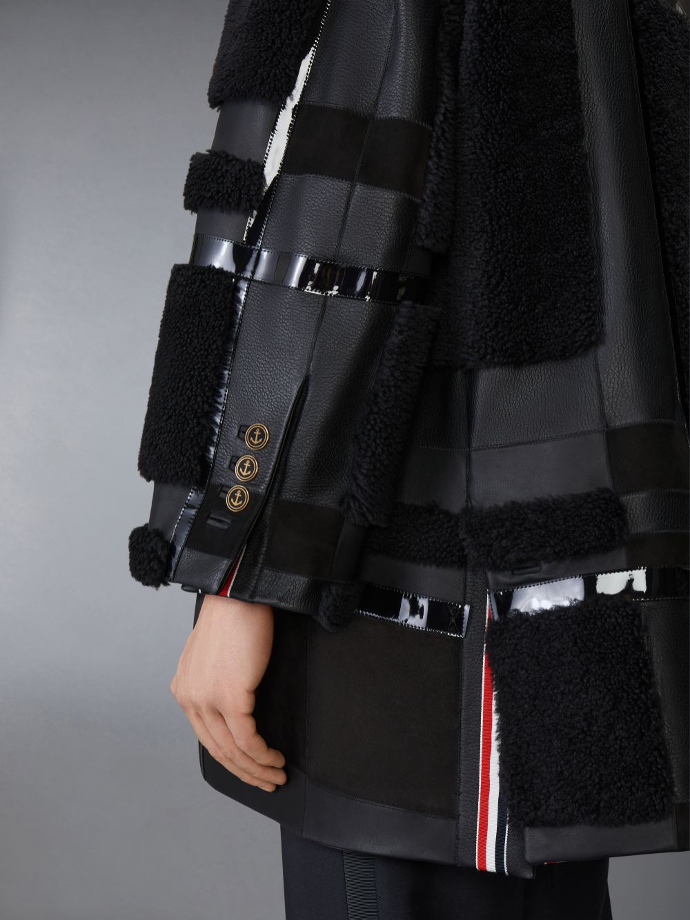 Manteaux Thom Browne Intarsia Mixed Leather Dyed Shearling Oversized Homme Noir | ILB50X02675
