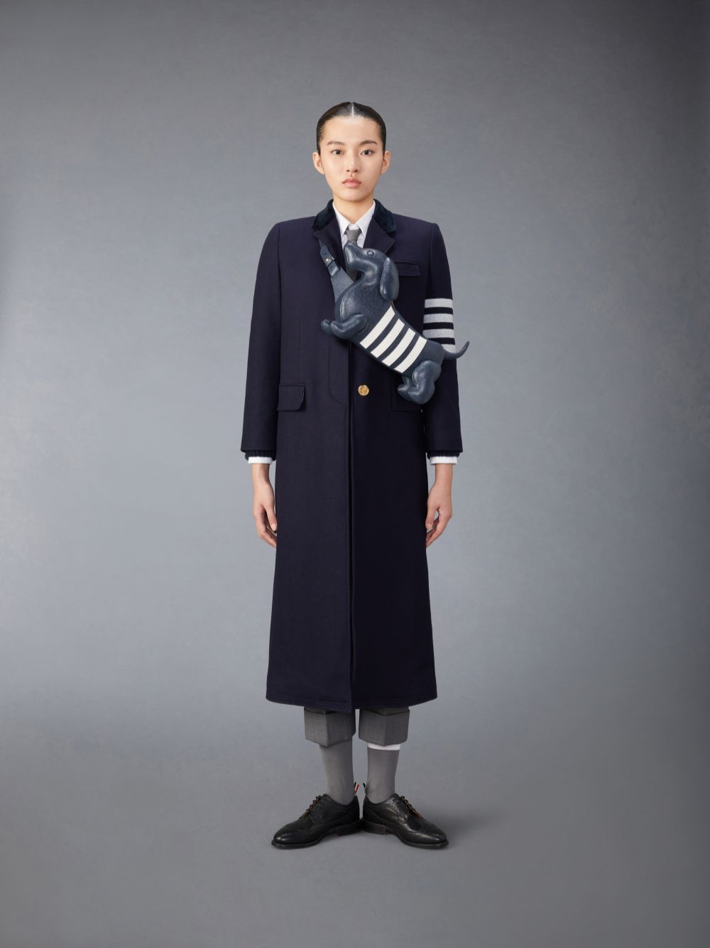 Manteaux Thom Browne Melton Wool 4-Bar Chesterfield Femme Bleu Marine | VIN09P08265