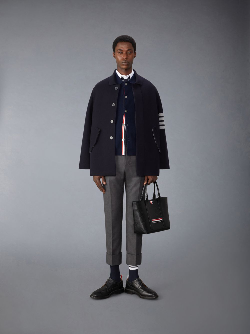 Manteaux Thom Browne Merino Wool 4-Bar Car Homme Bleu | IMA17W96610