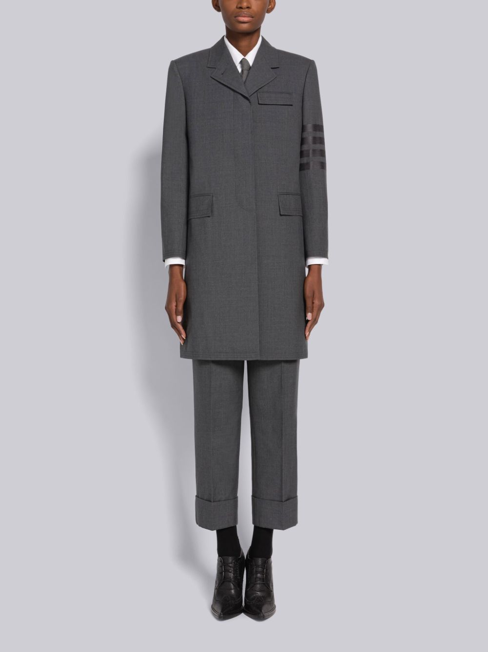 Manteaux Thom Browne PLAIN WEAVE 4-BAR CHESTERFIELD Femme Grise | BJK23V98814