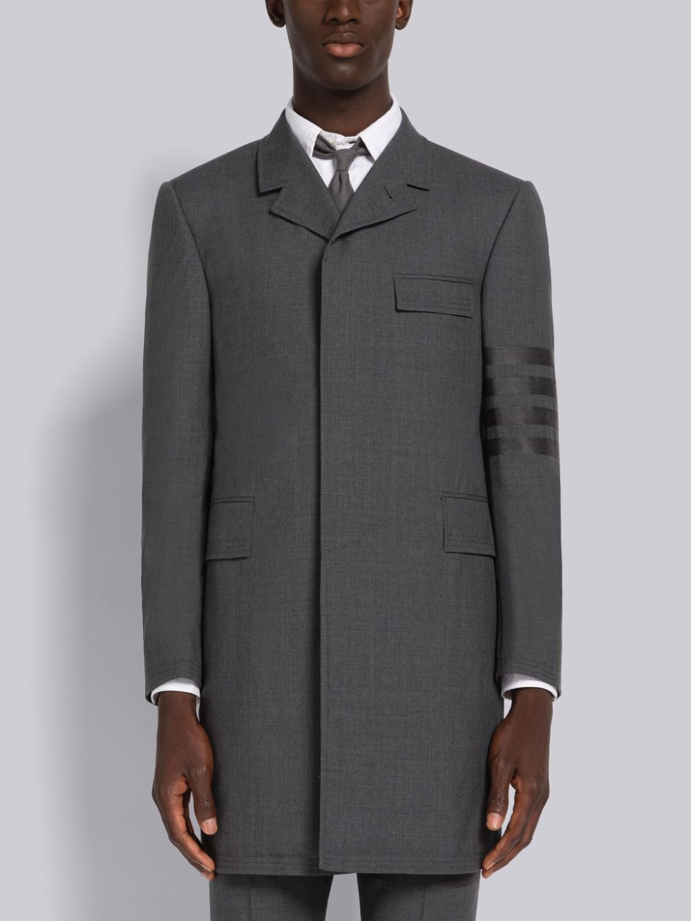 Manteaux Thom Browne PLAIN WEAVE 4-BAR CHESTERFIELD Homme Grise | BBU66U34015