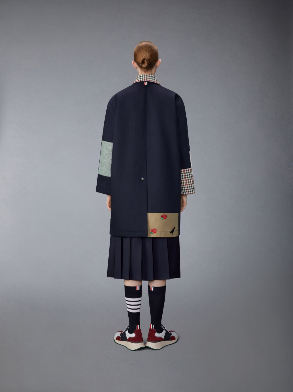 Manteaux Thom Browne Patchwork Double Face Bal Collar With Detachable Shearling Collar Femme Bleu Marine | ZYU53O06703