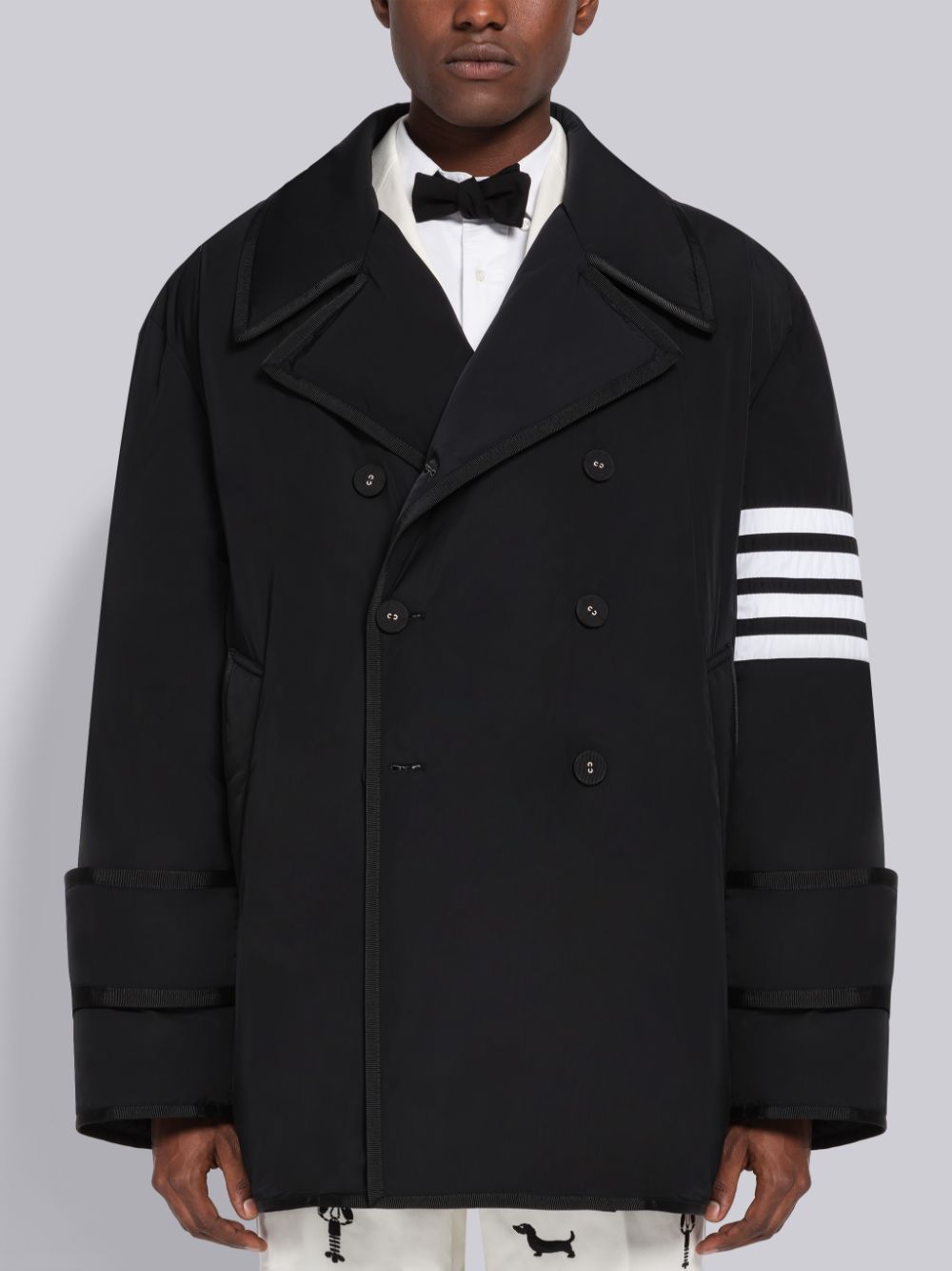 Manteaux Thom Browne Poly Twill Down Filled 4-Bar Oversized Pea Homme Noir | TVU45K35792