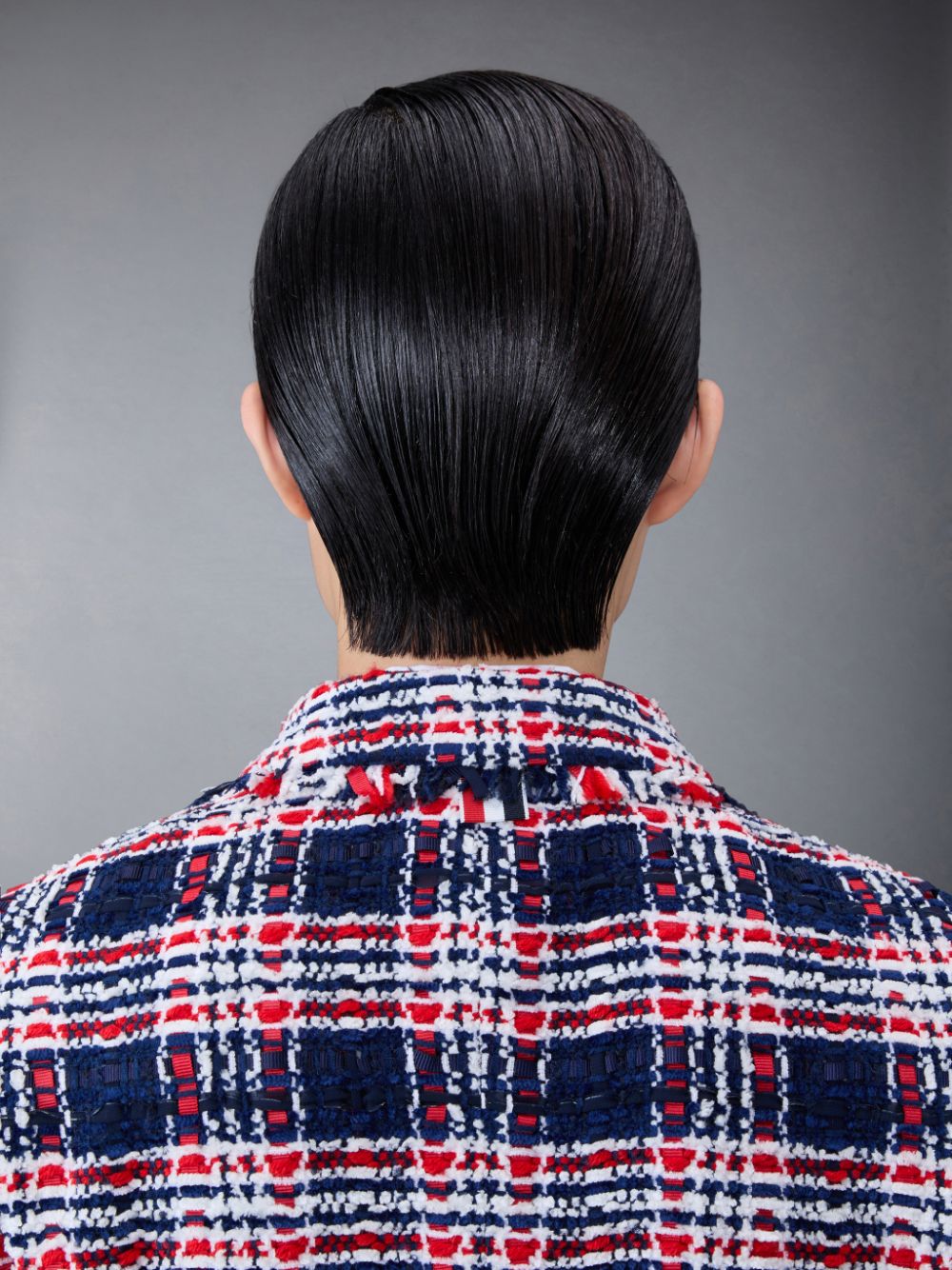 Manteaux Thom Browne Prince of Wales Check Frayed Chenille Tweed Elongated Sport Femme Bleu | TSN39Z97645