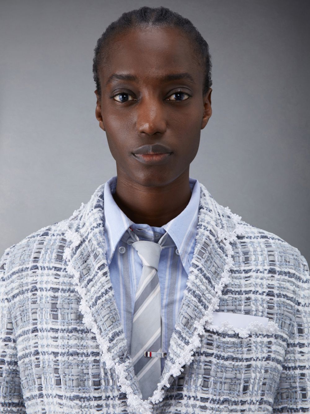 Manteaux Thom Browne Prince of Wales Chenille Tweed Wave Classic Sport Femme Grise | BEL41N62909