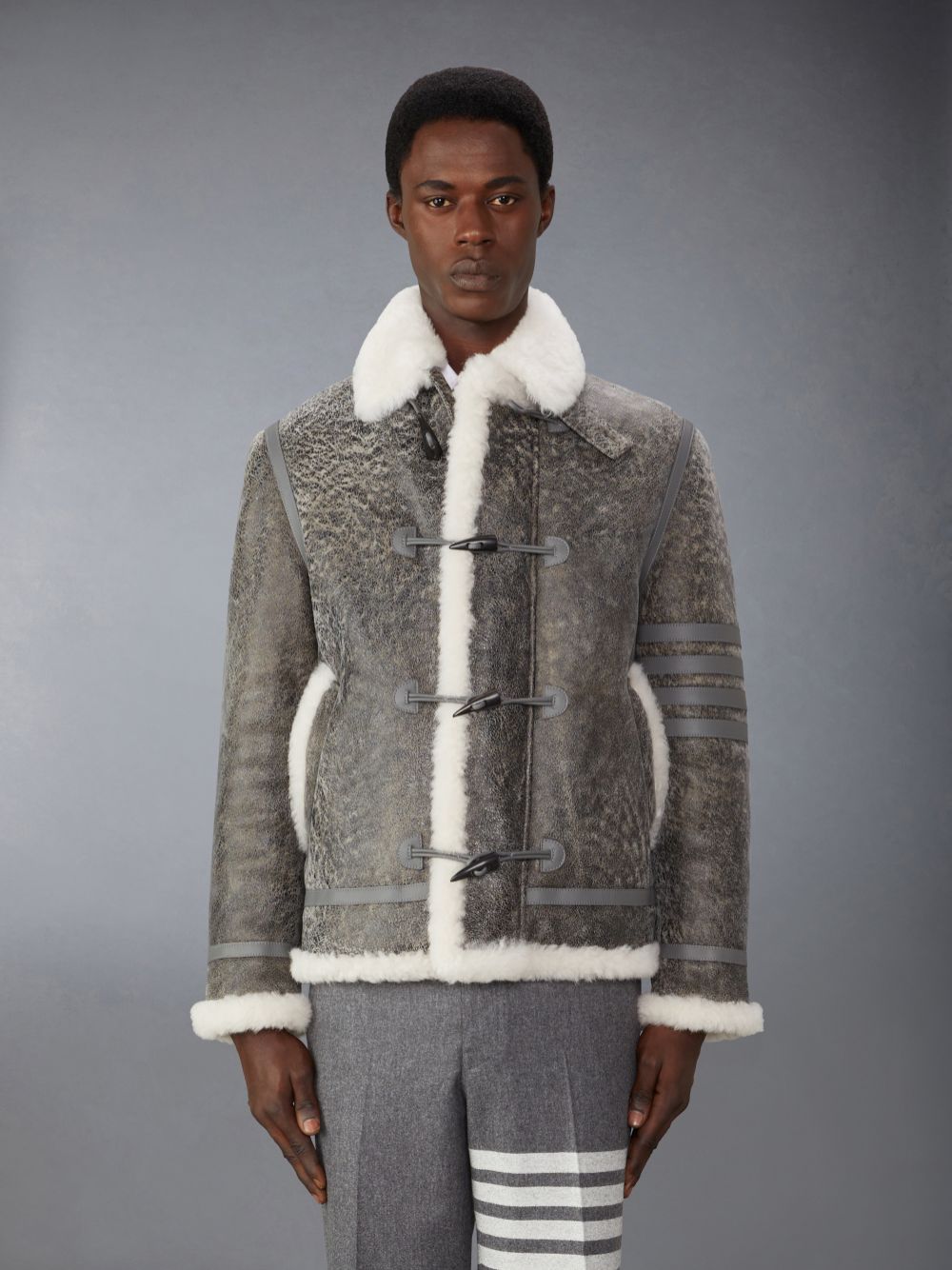 Manteaux Thom Browne Shearling Cropped Duffle Homme Grise | VUO68U11032