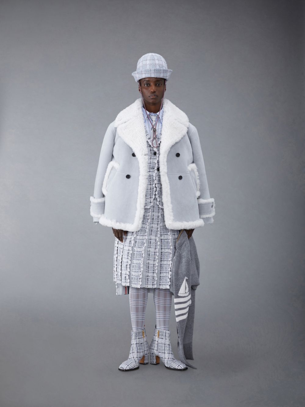 Manteaux Thom Browne Shearling Pea Femme Grise | JJA40K47397