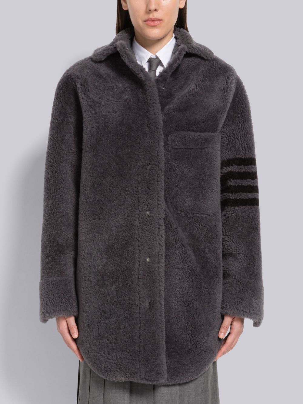 Manteaux Thom Browne Shearling Supersize 4-Bar Shirtdress Femme Grise | CAS97L02695