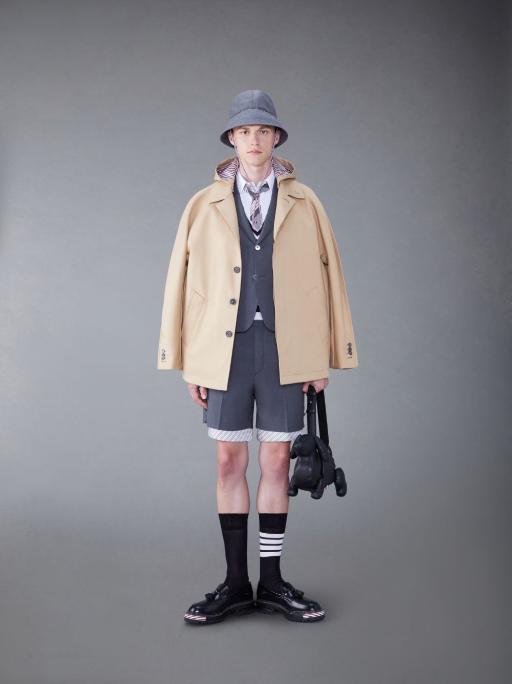 Manteaux Thom Browne Wool 4-Bar Sack Sport Homme Grise | XMN12I57867