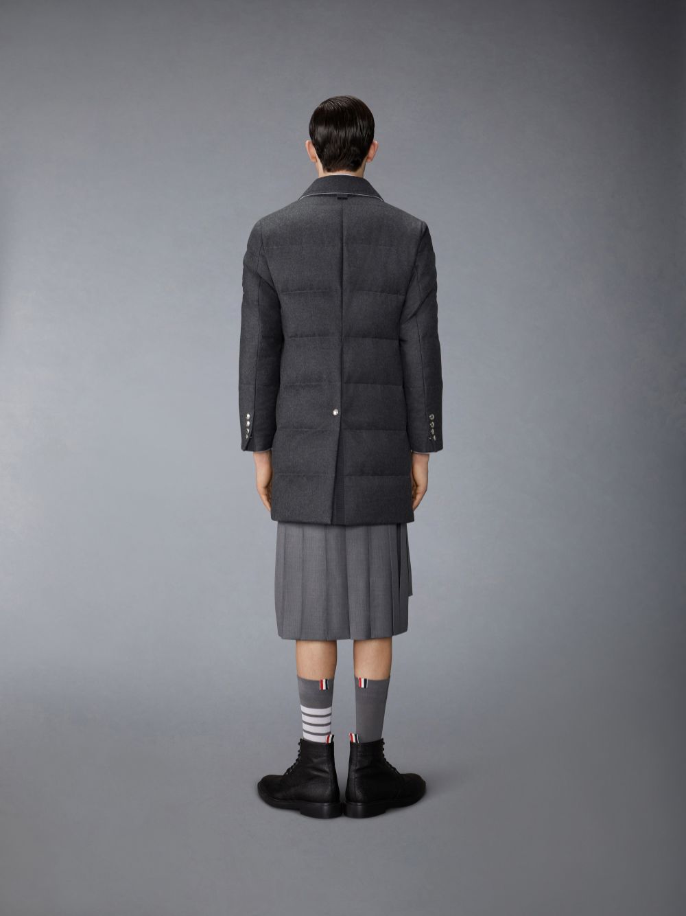 Manteaux Thom Browne Wool Flannel Down Fill Classic Bal Collar Homme Grise | MQE44L18799