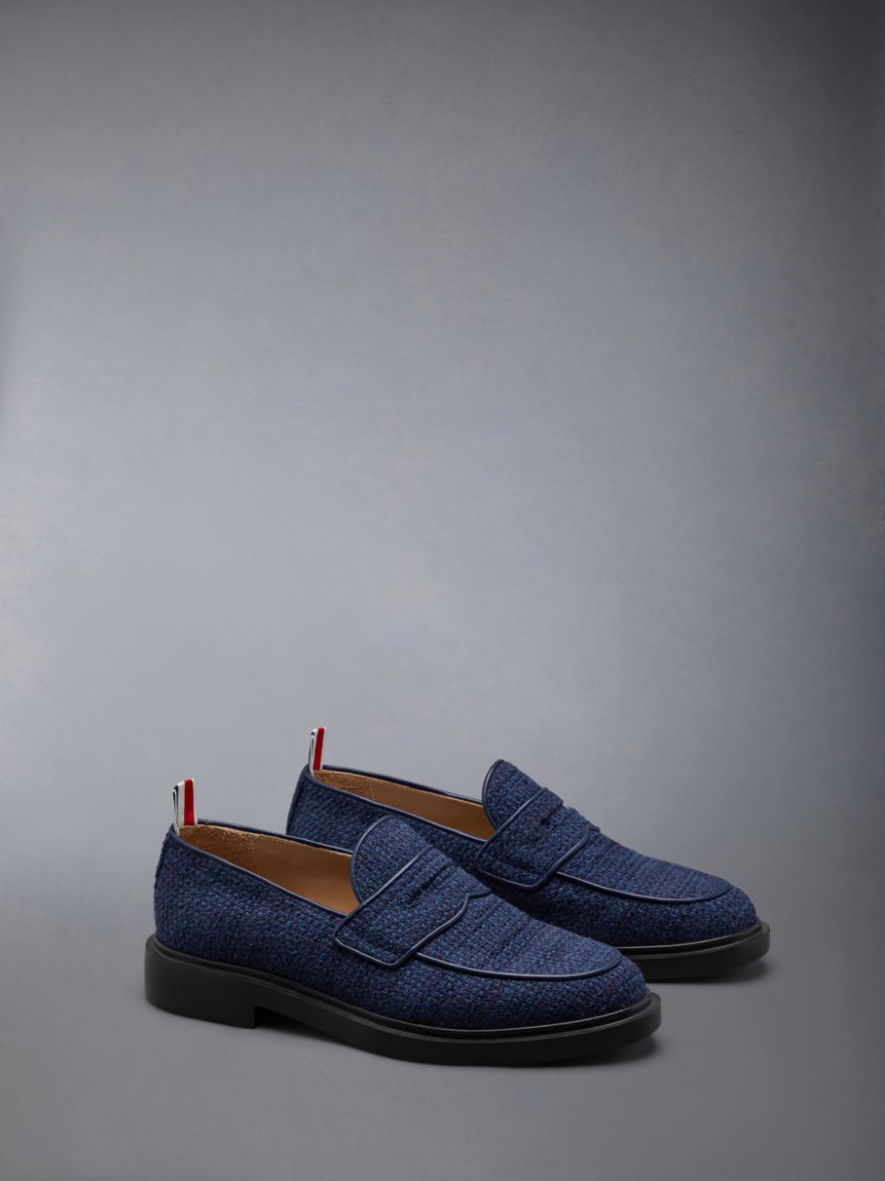 Mocassin Thom Browne Cotton Tweed Rubber Sole Classic Penny Homme Bleu | GLG78G07405