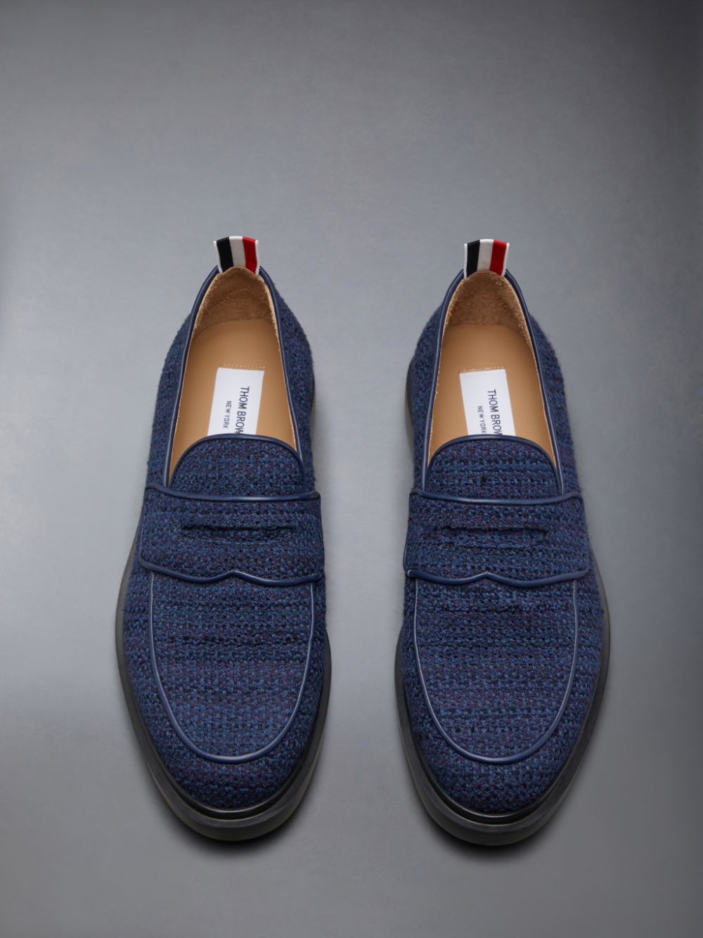 Mocassin Thom Browne Cotton Tweed Rubber Sole Classic Penny Homme Bleu | GLG78G07405