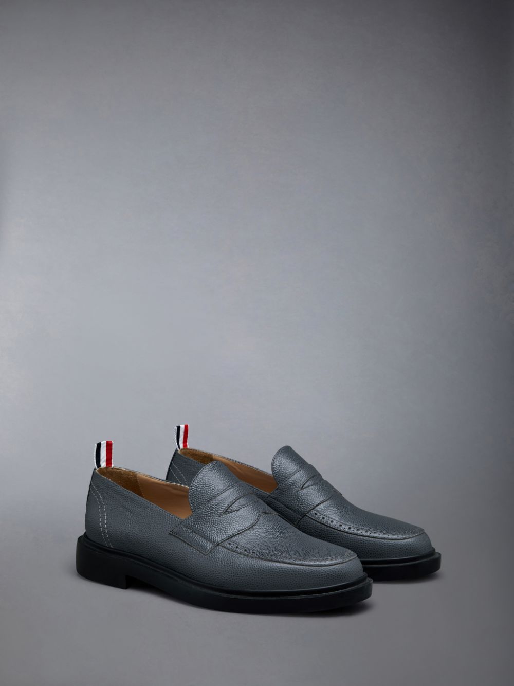 Mocassin Thom Browne Pebble Grain Leather Rubber Sole Penny Homme Grise | CBR89M42335