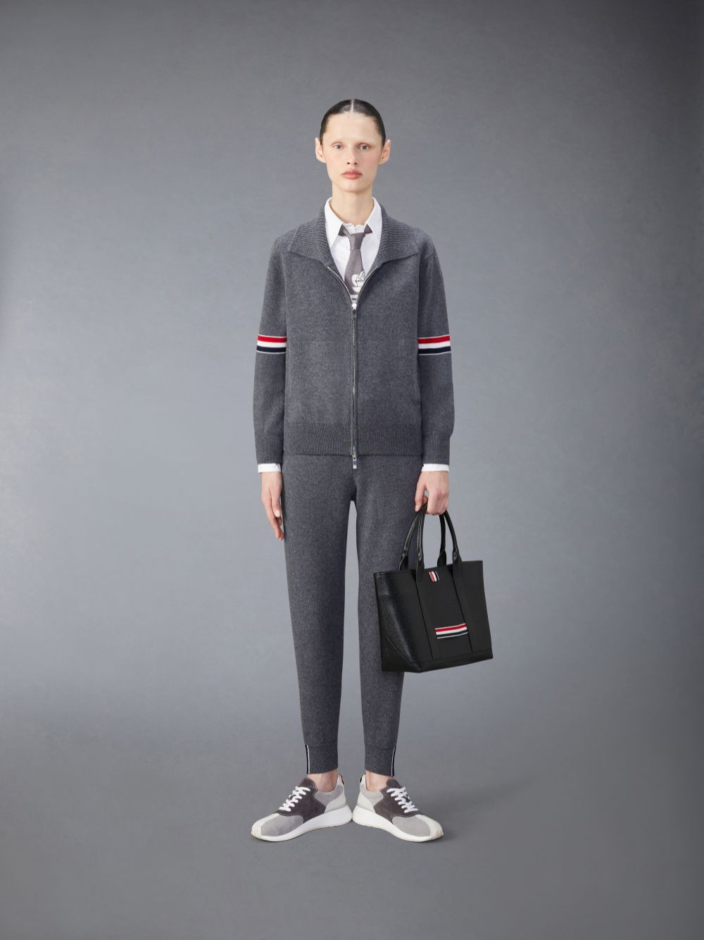 Pantalon Survêtement Thom Browne Cashmere Jacquard Femme Grise | NCP34D96584