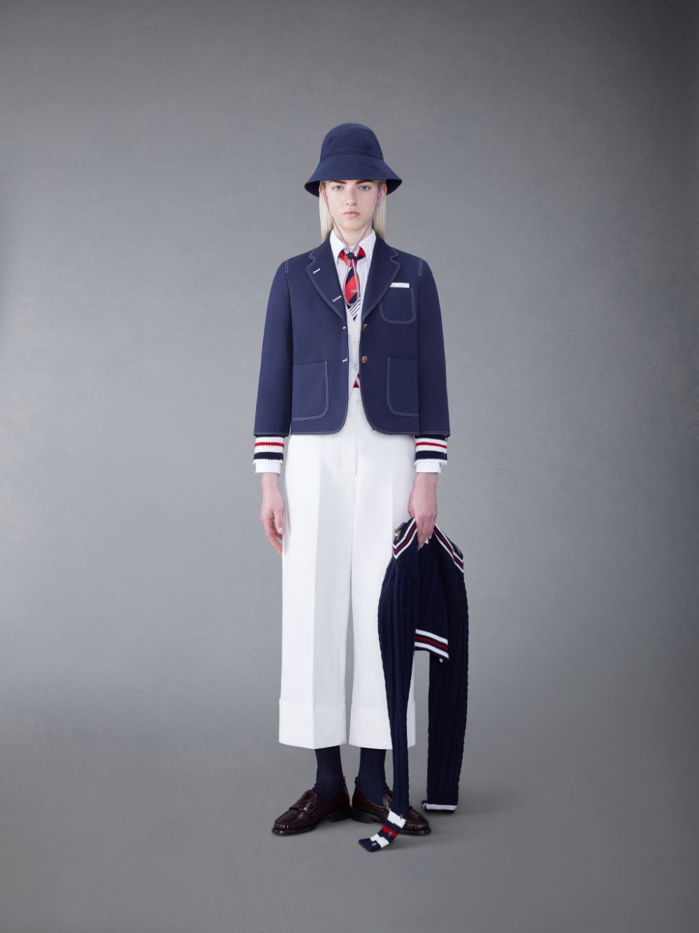 Pantalon Thom Browne Cotton Canvas High Waisted Femme Blanche | XTP45R09314