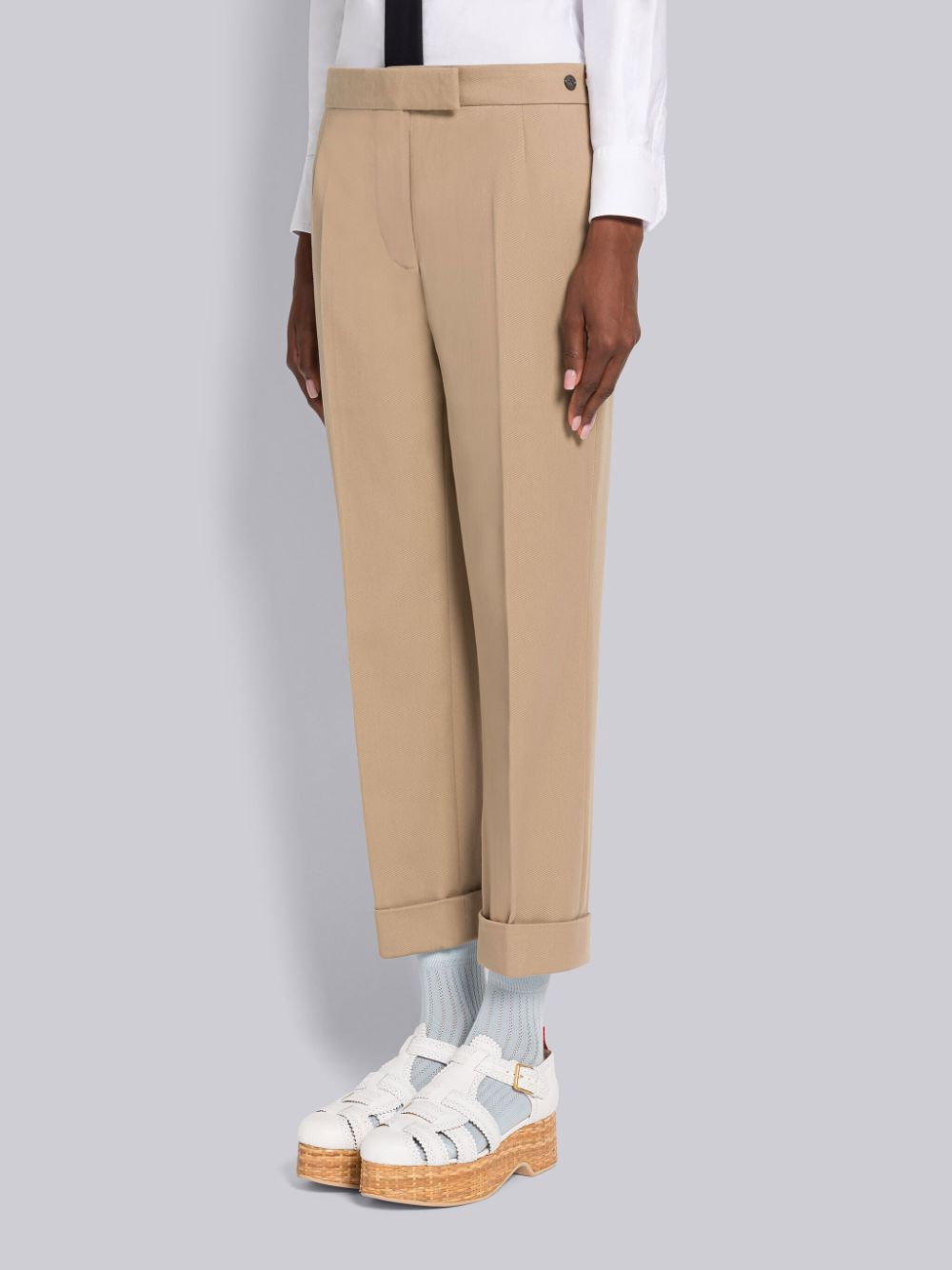 Pantalon Thom Browne Cotton Gabardine Low Rise Slim Femme Marron | SVB60N43428
