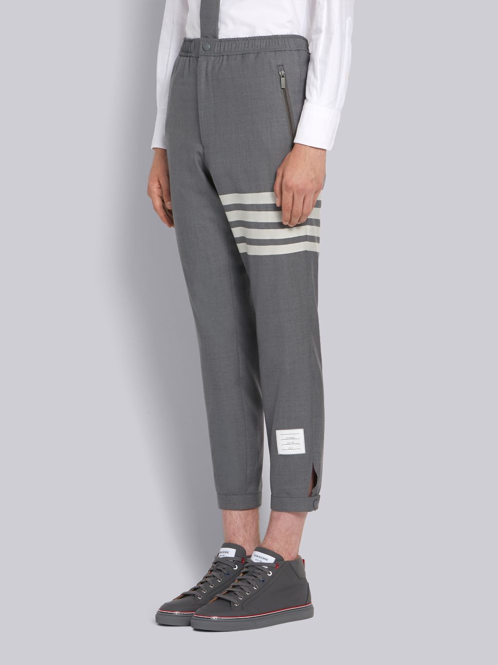 Pantalon Thom Browne Medium Plain Weave Suiting Snap Front Track Homme Grise | NXY40Q78876