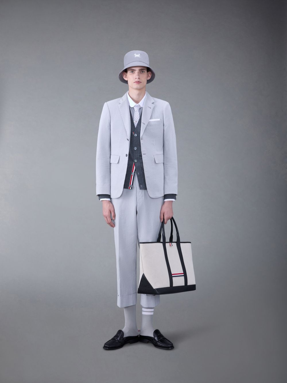Pantalon Thom Browne Seersucker Low Rise Backstrap Homme Grise | FOI28P92795