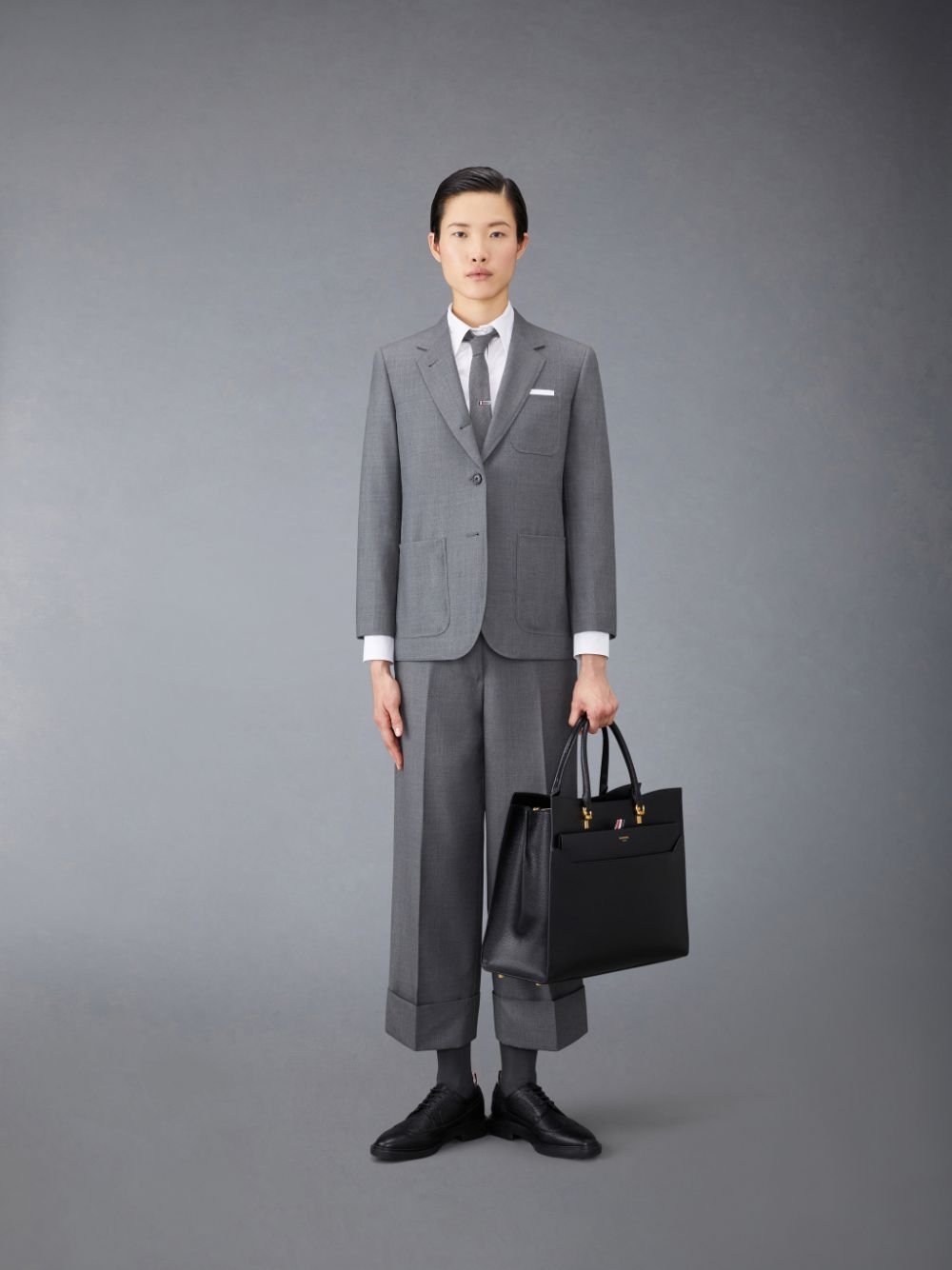 Pantalon Thom Browne Twill Sack Femme Grise | EAF17D78651