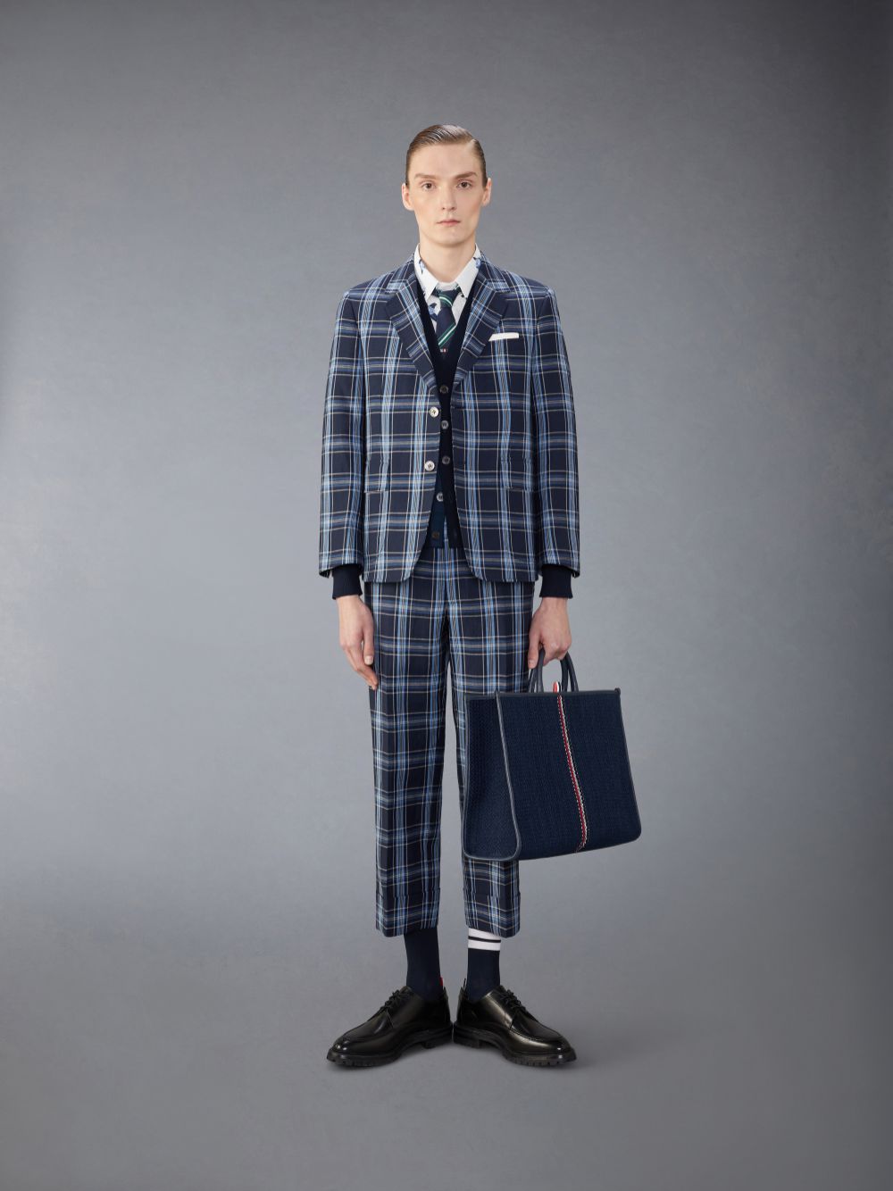 Pantalon Thom Browne Wool Linen Low Rise Backstrap Homme Bleu | DHA34C51293
