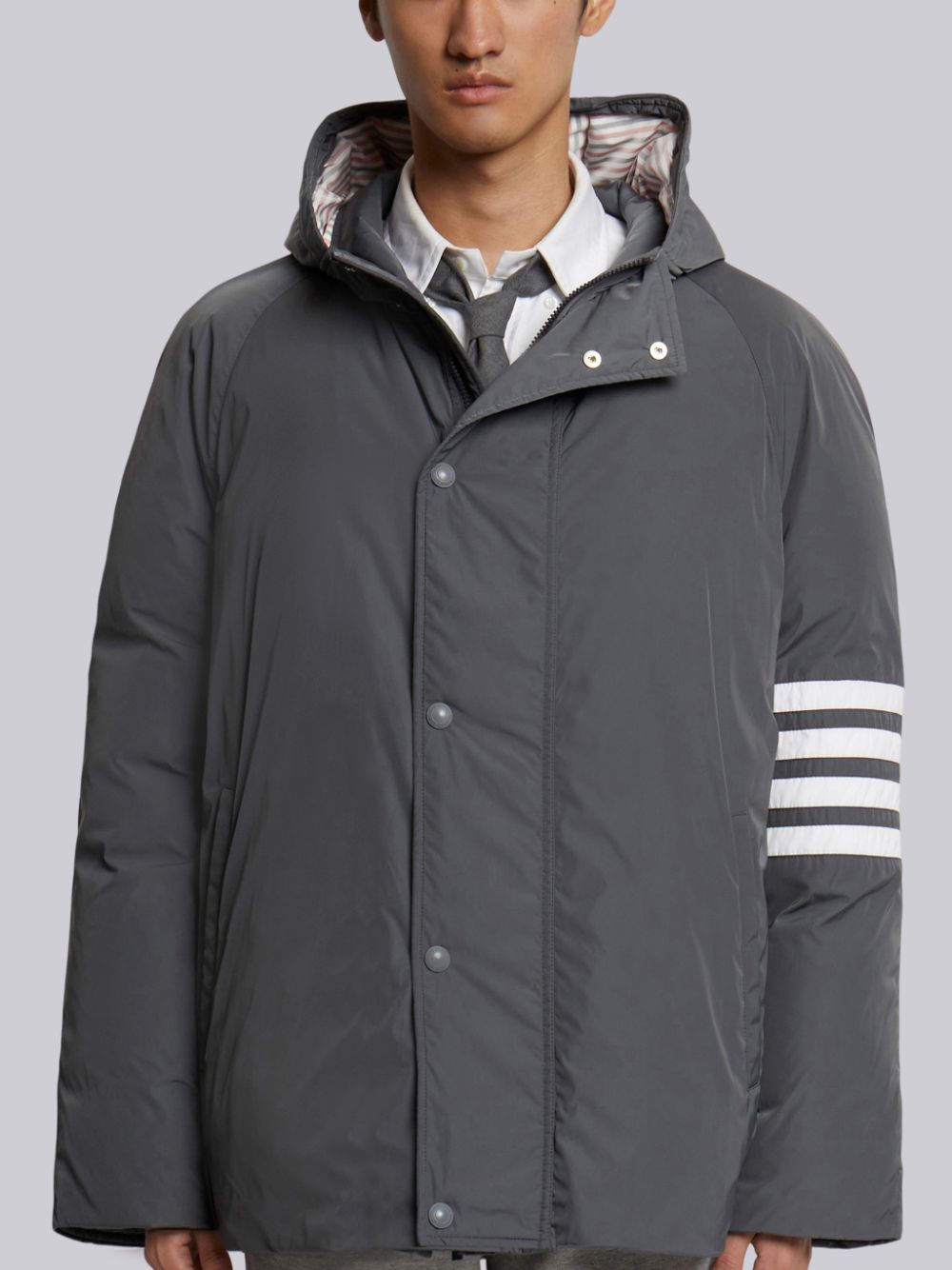 Parka Thom Browne Medium Poly Twill 4-bar Sideline Football Homme Grise | LYT52U44390