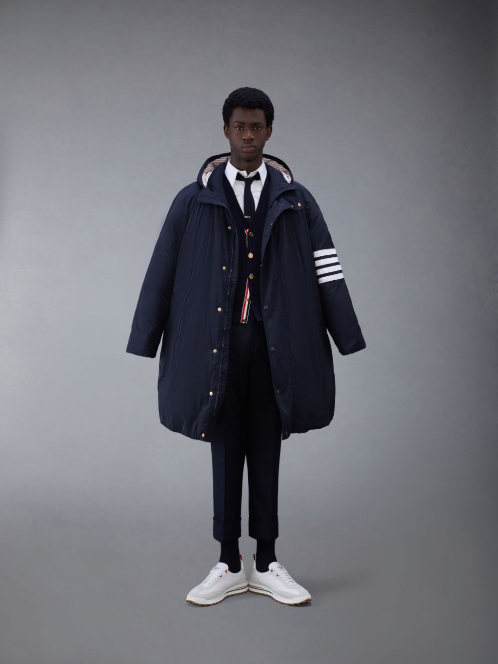 Parka Thom Browne Twill 4-Bar Football Sideline Homme Bleu | CPY93V57614