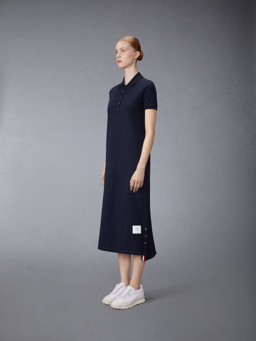 Peignoir Thom Browne Classic Cotton Pique Center Back Stripe A-line Short Sleeve Polo Shirt Femme Bleu Marine | LBT21O93116