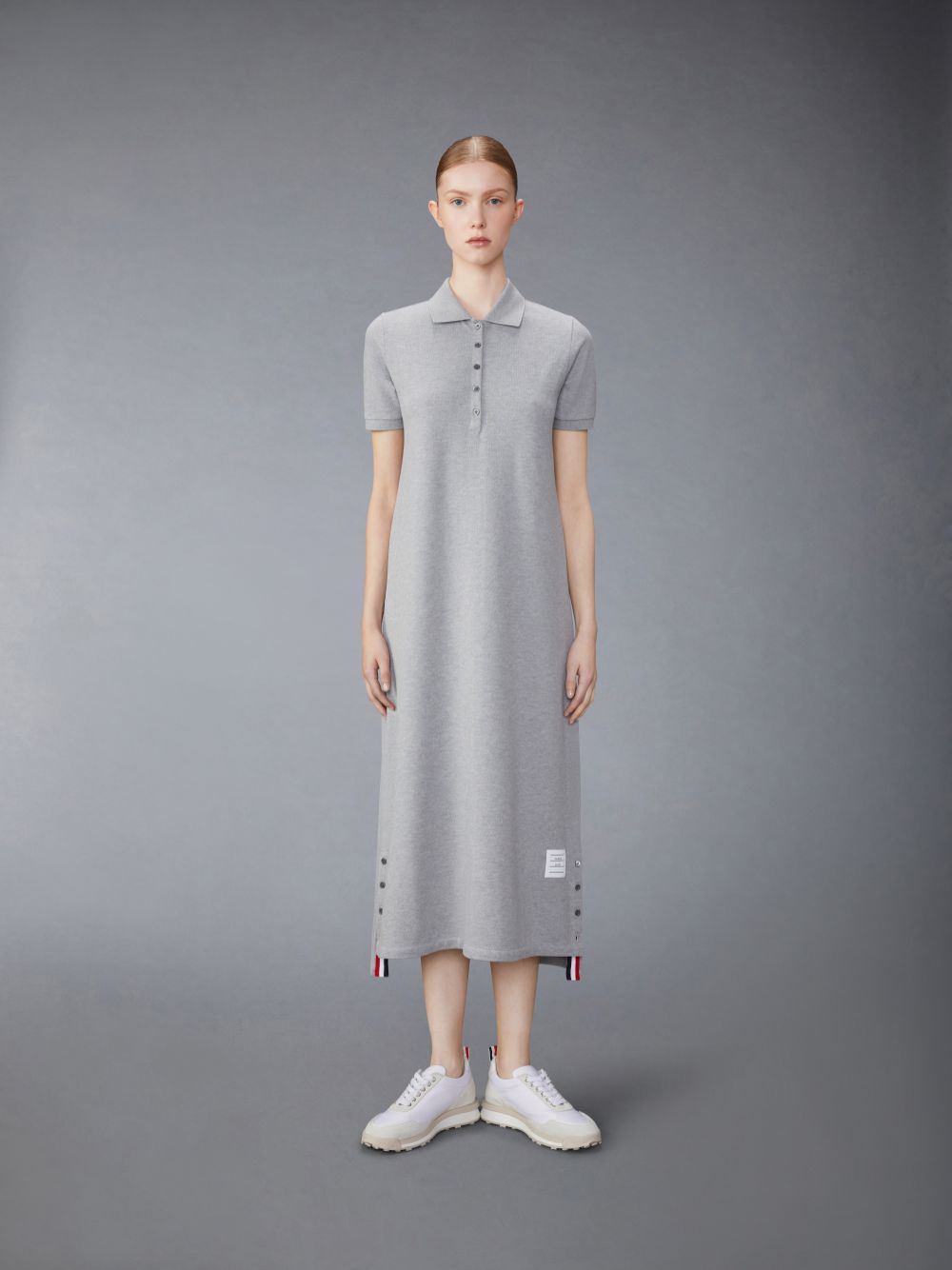 Peignoir Thom Browne Light Classic Cotton Pique Center Back Stripe A-line Short Sleeve Polo Shirt Femme Grise | TQI92L35238