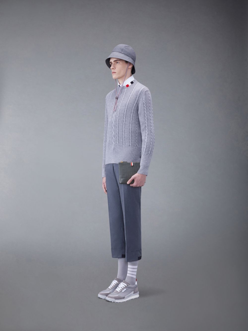 Pochettes Thom Browne Wool 4-Bar Femme Grise | PIT67K77713