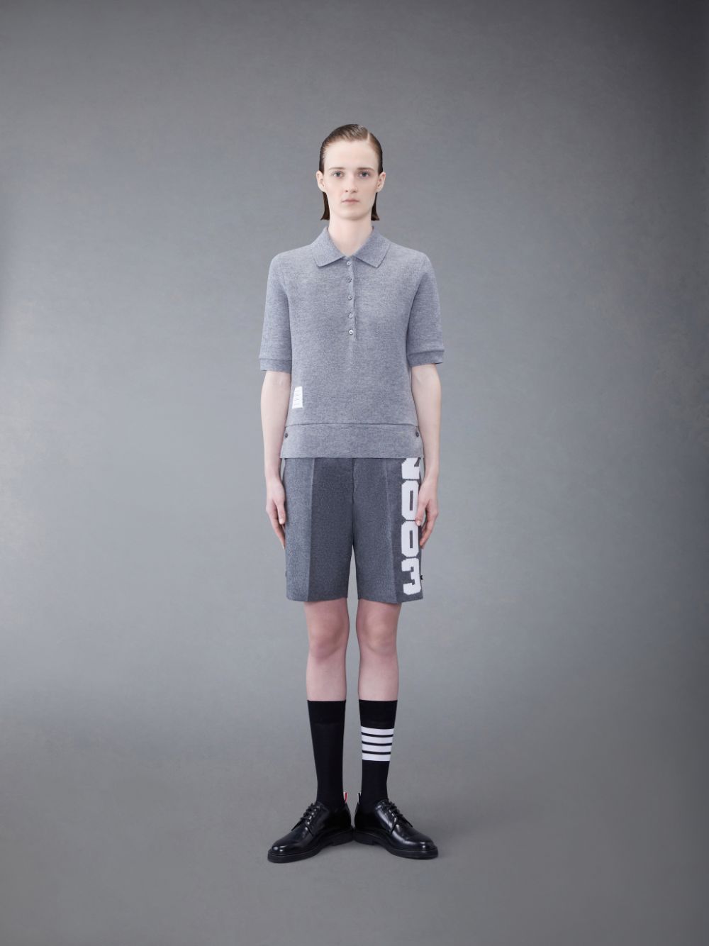 Polo Thom Browne CASHMERE PIQUE 2003 RIB CUFF Femme Grise | PFE31N68685