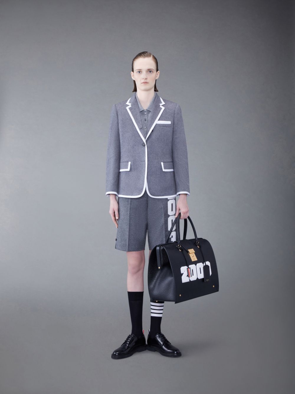 Polo Thom Browne CASHMERE PIQUE 2003 RIB CUFF Femme Grise | PFE31N68685