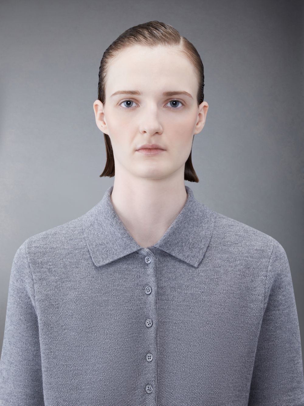 Polo Thom Browne CASHMERE PIQUE 2003 RIB CUFF Femme Grise | PFE31N68685