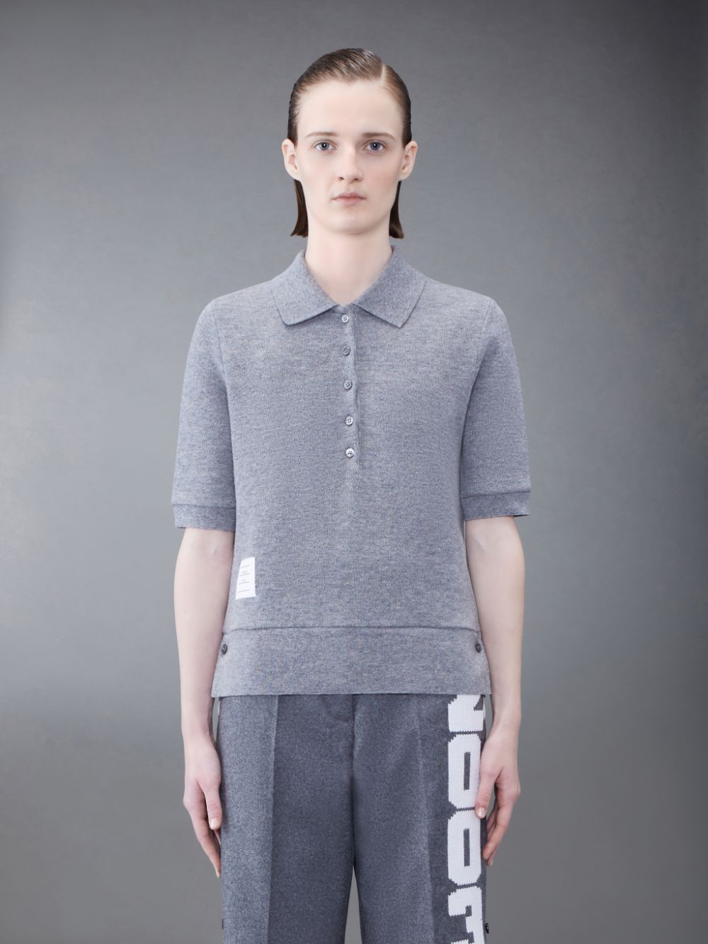 Polo Thom Browne CASHMERE PIQUE 2003 RIB CUFF Femme Grise | PFE31N68685