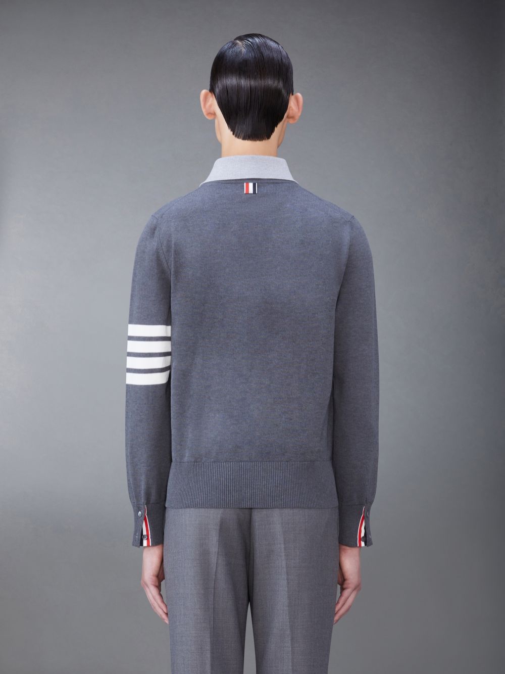 Polo Thom Browne Jersey 4-Bar V Neck Homme Grise | PIE01I40447