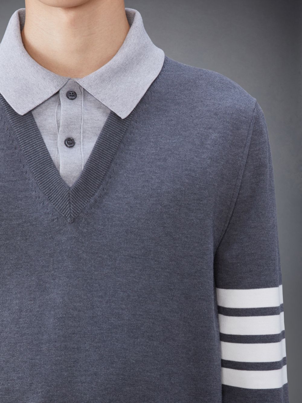 Polo Thom Browne Jersey 4-Bar V Neck Homme Grise | PIE01I40447