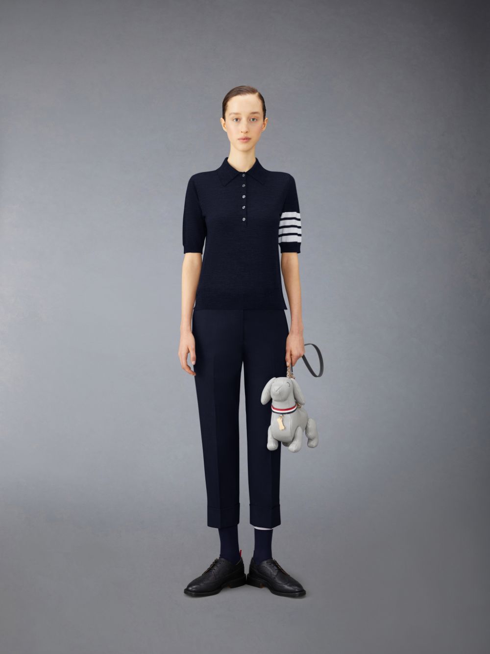 Polo Thom Browne Wool 4-Bar Relaxed Femme Bleu | LXD74U56076