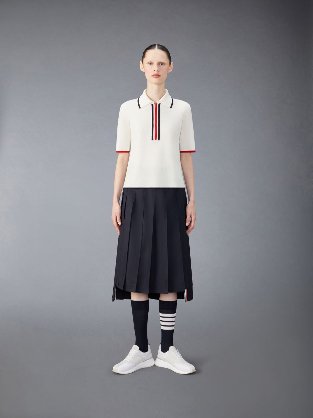Polo Thom Browne Wool Zip up Femme Blanche | ISH40B48083