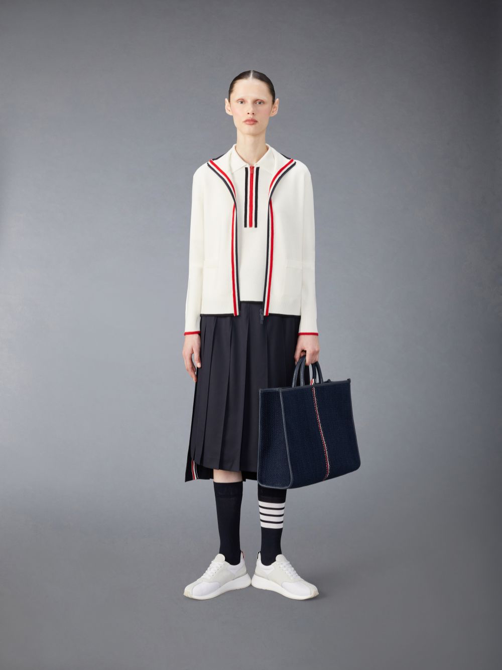 Polo Thom Browne Wool Zip up Femme Blanche | ISH40B48083