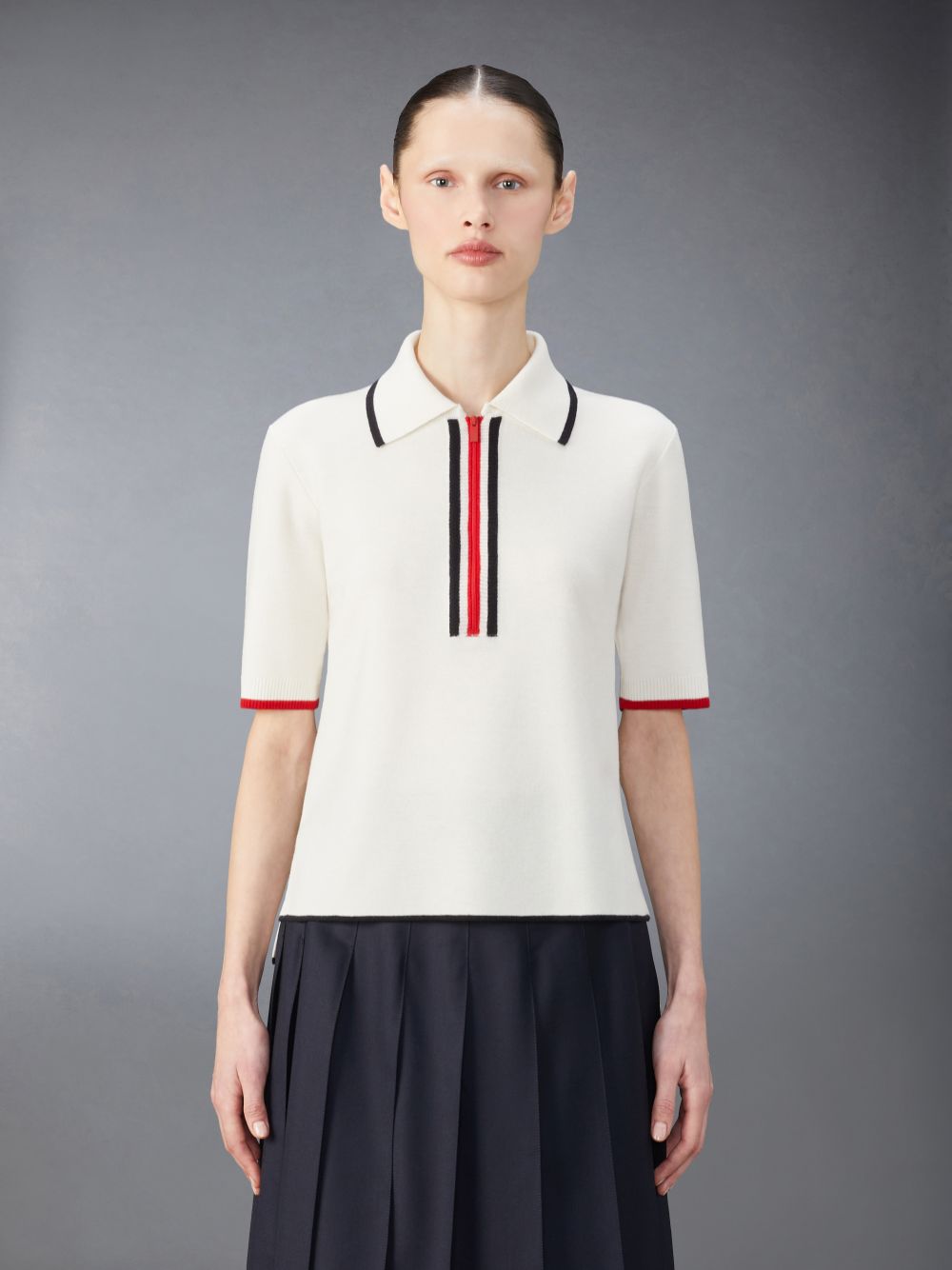 Polo Thom Browne Wool Zip up Femme Blanche | ISH40B48083