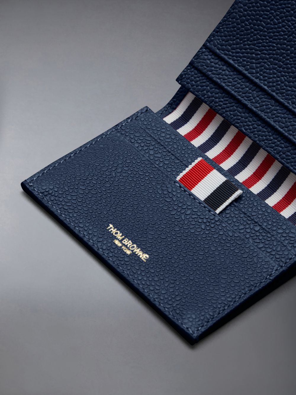 Porte Cartes Thom Browne Double in Pebble Grain Leather Femme Bleu | YLD65L00921