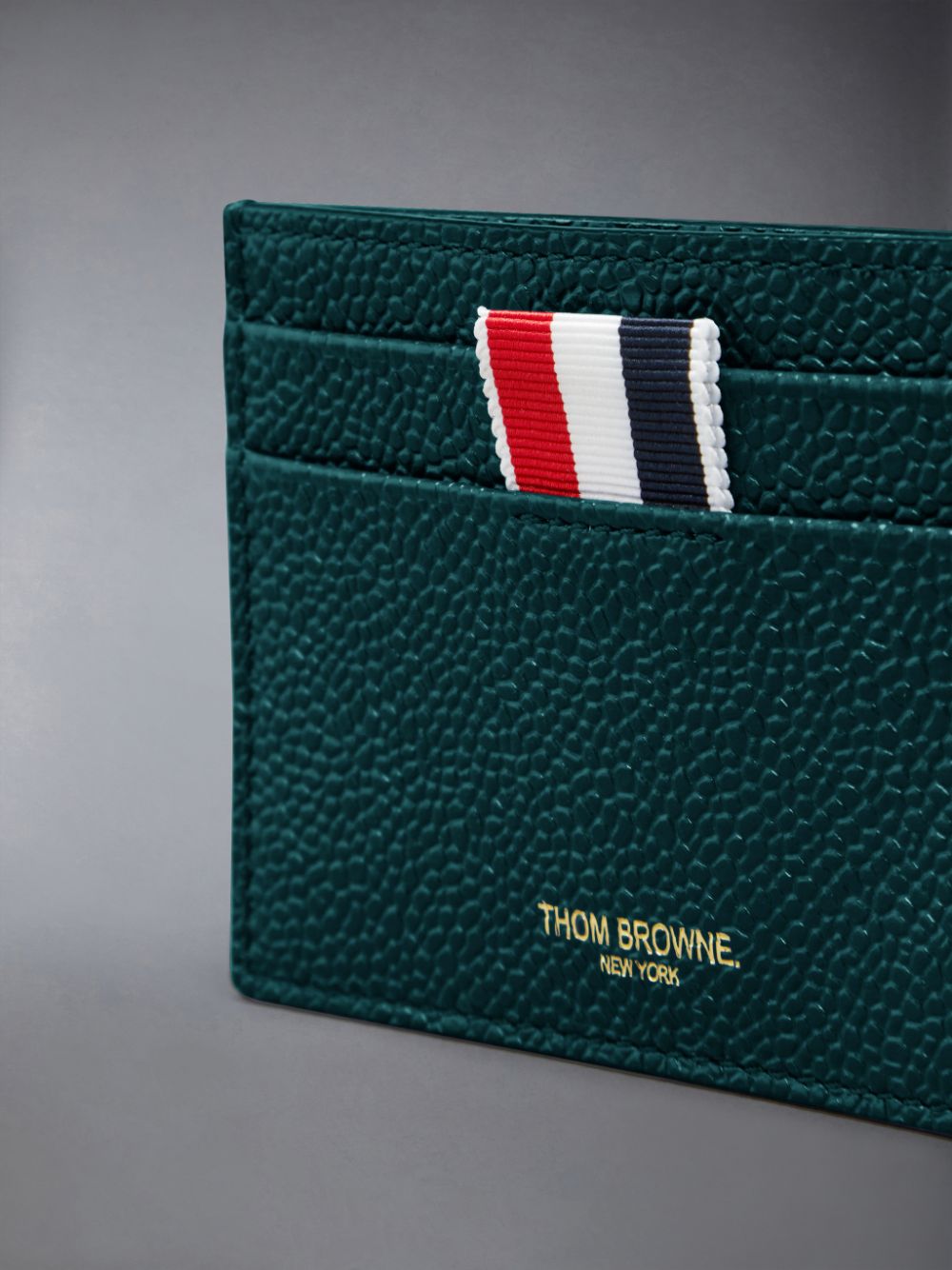 Porte Cartes Thom Browne Single W/ Note Compartment in Pebble Grain Leather Homme Vert | FTX83J20719