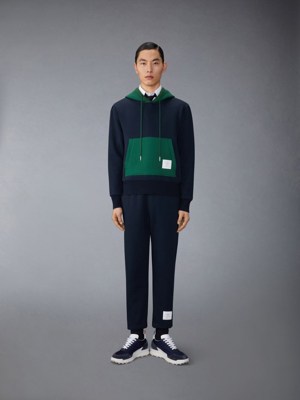 Pulls De Golf Thom Browne Brushed Color Blocked Hoodie Homme Bleu | BTP47E75876