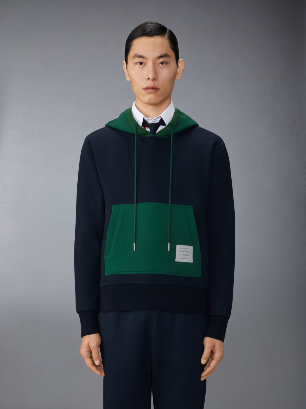 Pulls De Golf Thom Browne Brushed Color Blocked Hoodie Homme Bleu | BTP47E75876