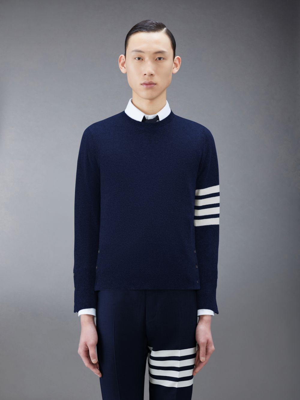 Pulls De Golf Thom Browne Cashmere 4-Bar Classic Homme Bleu | NDR98P76484