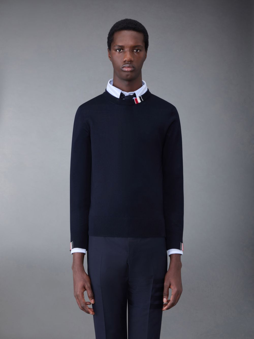 Pulls De Golf Thom Browne Fine Merino Jersey Stripe Relaxed Crew Neck Homme Bleu | ANB04U50355